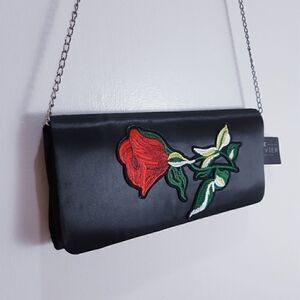 NWT Lauvier Single Rose Embroidered Satin Handbag